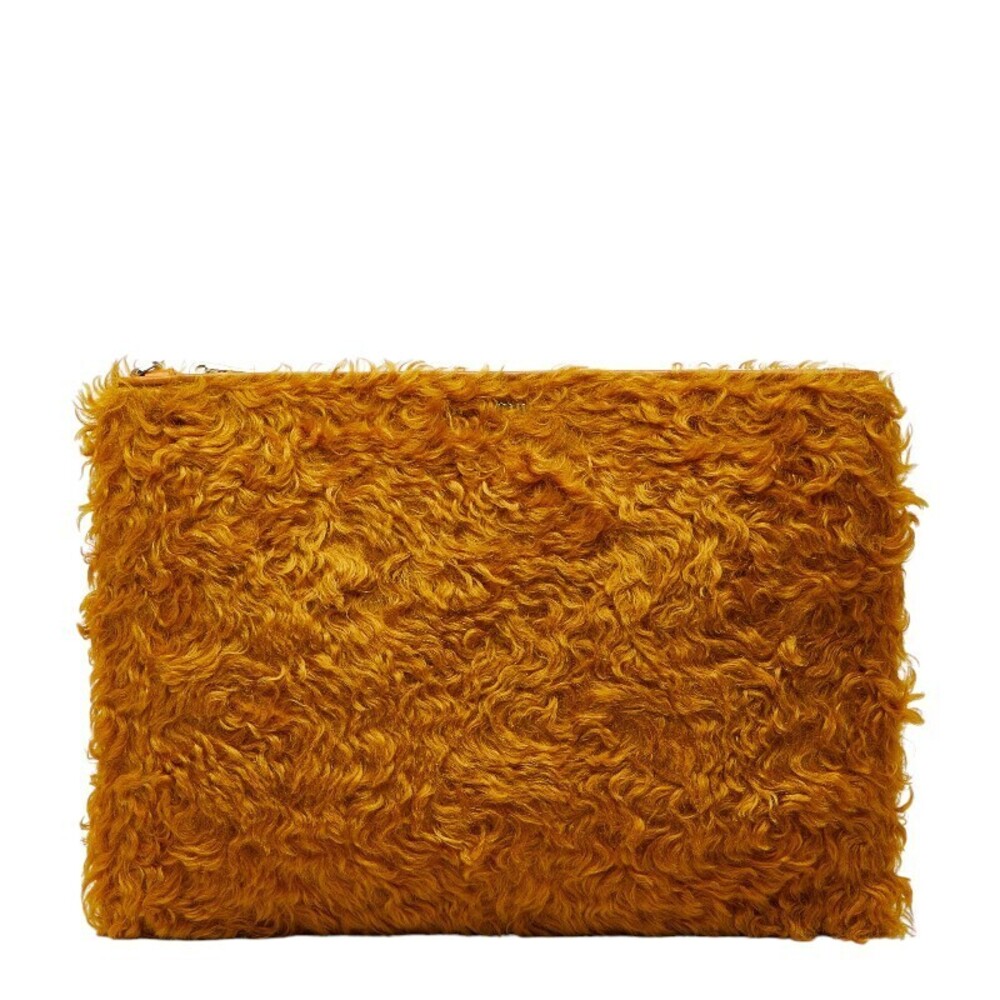 Miu Miu clutch bag plush fuzzy caramel brown shearling
